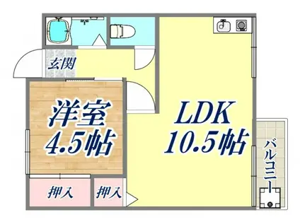 マンション空田(1LDK/3階)の間取り写真