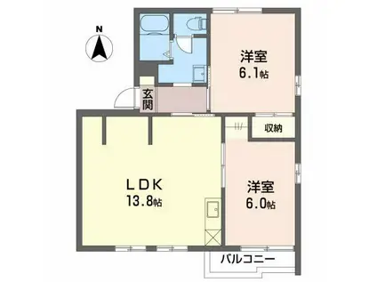 TOWNY HAYAKAWA A棟(2LDK/1階)の間取り写真