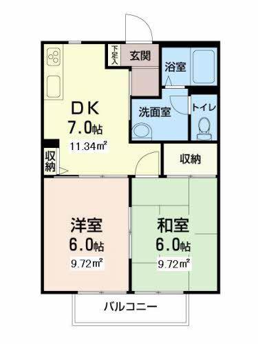 イーストヒルズ(2DK/2階)の間取り写真