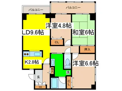 芦野マンション 1号棟(3LDK/4階)の間取り写真