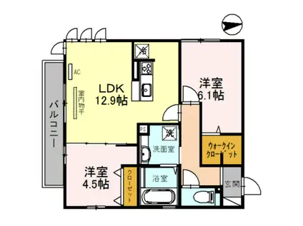 カーサ デル ソーレ(2LDK/2階)の間取り写真