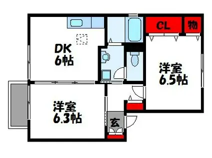 フルールS B(2DK/1階)の間取り写真