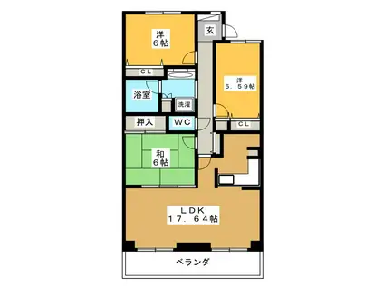ライオンズマンション薬円台公園(3LDK/5階)の間取り写真