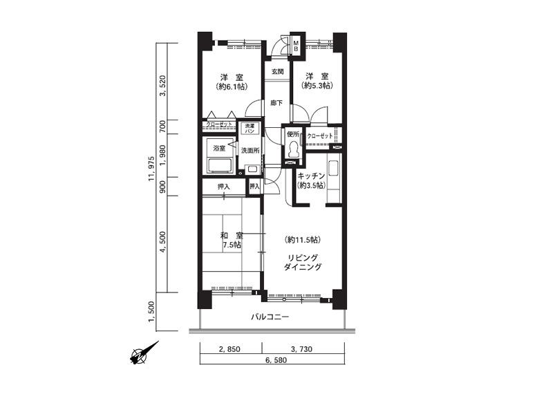井吹西シティコート(3LDK/5階)の間取り写真