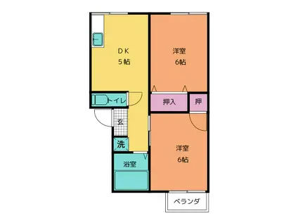 プレジール三日市 B棟(2DK/1階)の間取り写真