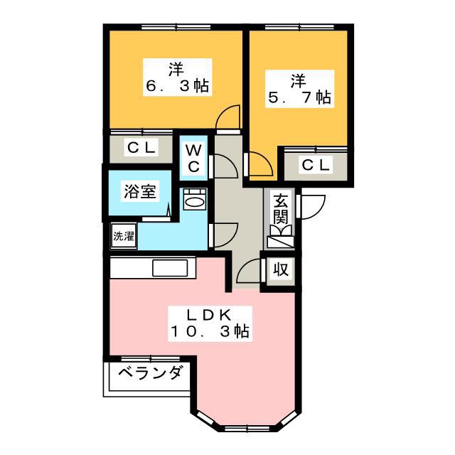 オアシスITO(2LDK/2階)の間取り写真