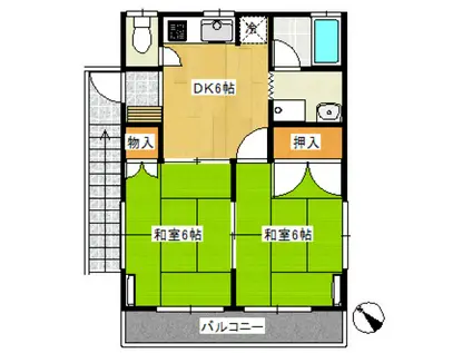 KKハイツ B(2DK/2階)の間取り写真