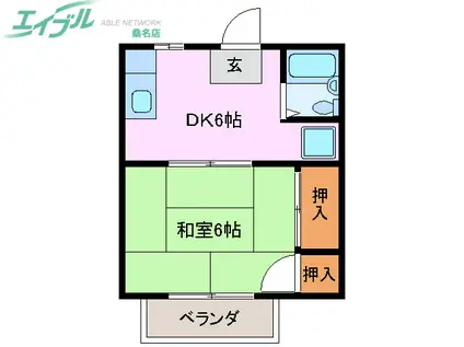 サンライズ小向(1DK/2階)の間取り写真