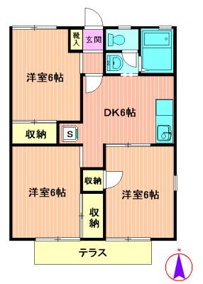ランドロードJUN2(3DK/1階)の間取り写真