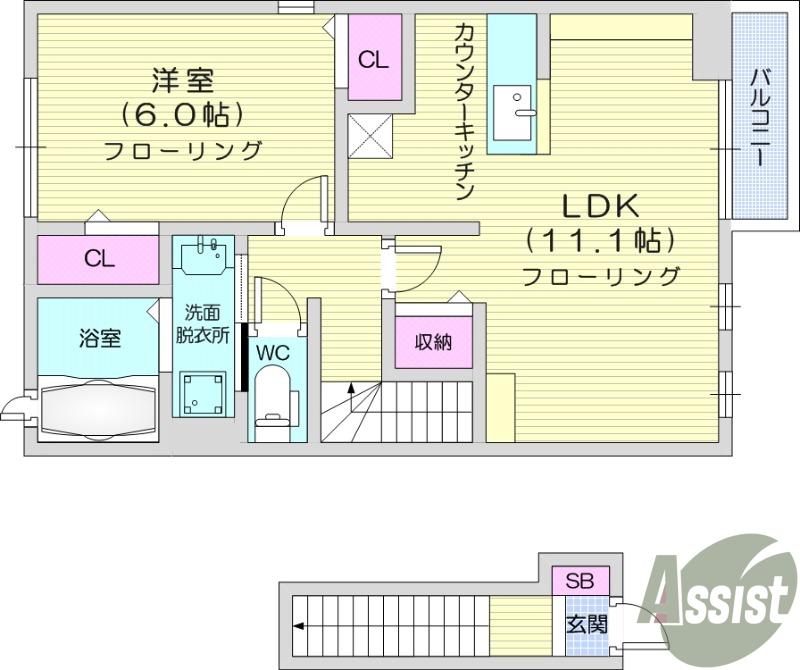 アバンツァートⅡ(1LDK/2階)の間取り写真