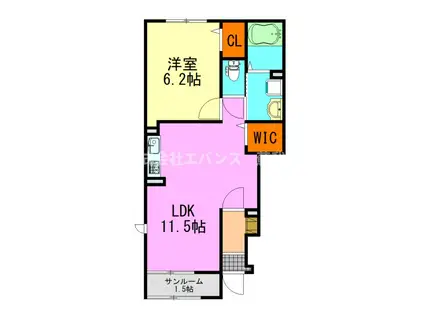 エアリーA(1LDK/1階)の間取り写真