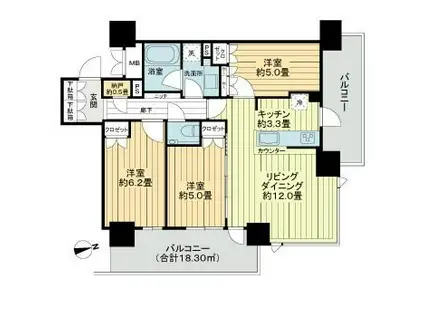 宇都宮 PEAKS(3LDK/3階)の間取り写真