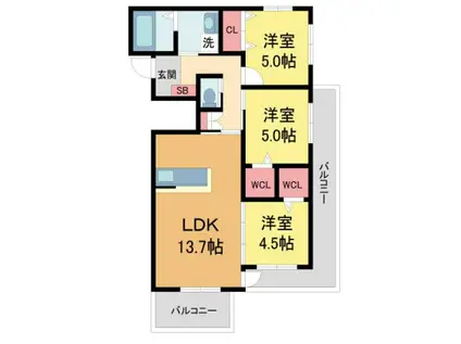 プレシャス小松(3LDK/2階)の間取り写真