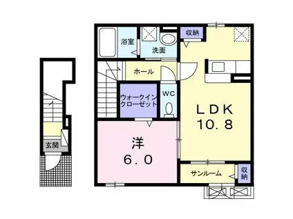 ゾンネンブルーメ(1LDK/2階)の間取り写真