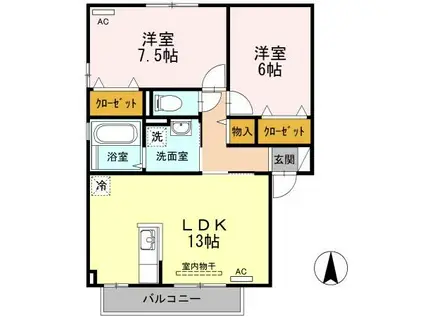 シャトーショコラ DE(2LDK/2階)の間取り写真