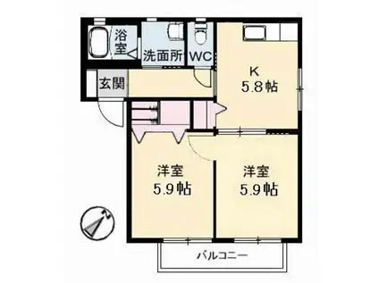 エポック・ヴィラA棟(2K/1階)の間取り写真