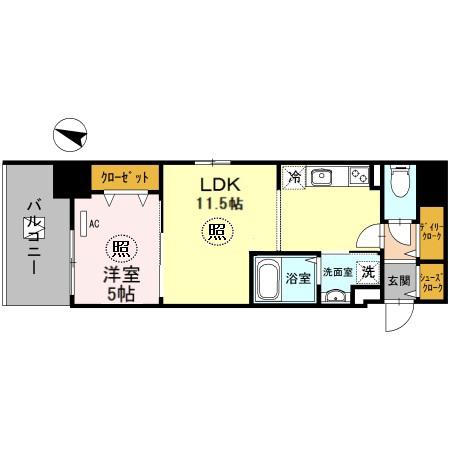 神戸HARBORSIDE 萬利RESIDENCE(1LDK/5階)の間取り写真