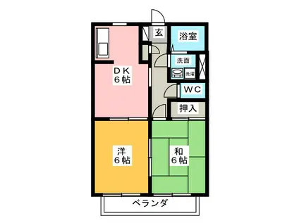 近鉄名古屋線 津駅 徒歩27分 2階建 築26年(2DK/1階)の間取り写真