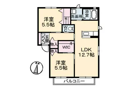 パティオ・ドュ・シャーメゾン I棟(2LDK/2階)の間取り写真