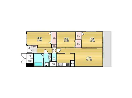 カネボウ三つ池台マンション(3LDK/3階)の間取り写真