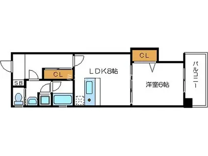 コンフォート松ヶ枝町II(1LDK/6階)の間取り写真