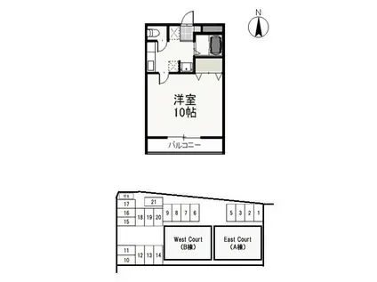 イースト COURT(1K/1階)の間取り写真