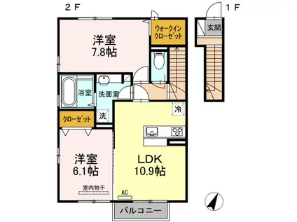 D-ROOM西多賀(2LDK/2階)の間取り写真
