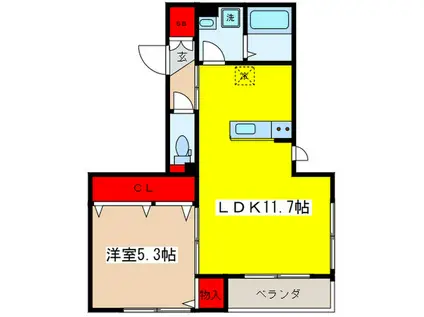 ラ・フローラ赤羽(1LDK/1階)の間取り写真