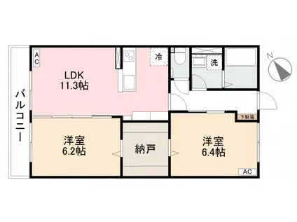 グランリーヴ西宝(2LDK/2階)の間取り写真