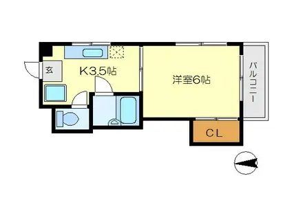 サンハイムたまち(1K/2階)の間取り写真