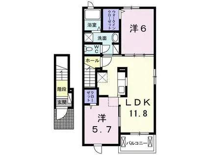 ハピネス(2LDK/2階)の間取り写真
