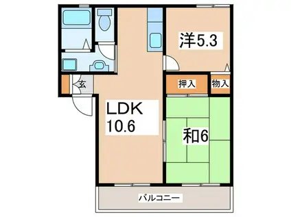 ライフタウン花水木C(2LDK/1階)の間取り写真