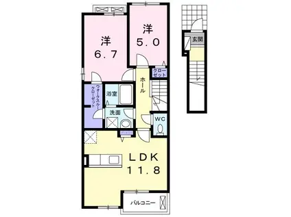 シャンペトル(2LDK/2階)の間取り写真