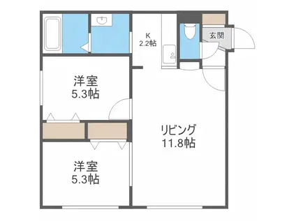 エスカリエ平岸(2LDK/3階)の間取り写真