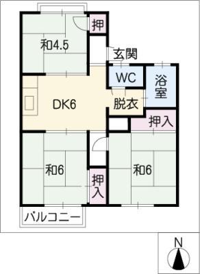 ハイツ西山(3DK/1階)の間取り写真