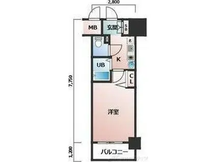 エスリード同心第5(1K/2階)の間取り写真