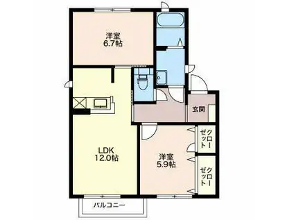 ガーデンテラス倉石S棟(2LDK/1階)の間取り写真