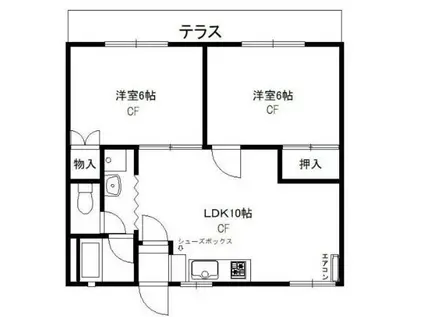 グリーンビューハウスB棟(2LDK/1階)の間取り写真