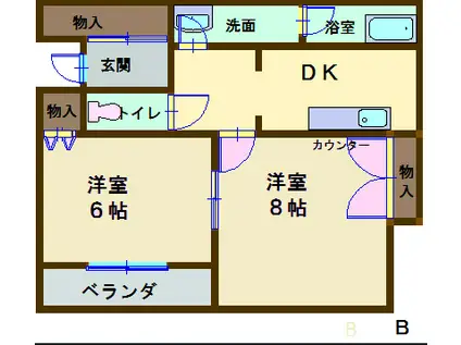 フラッツピュア B(2DK/1階)の間取り写真