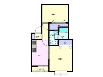 リゾートエリア御野場V(2DK/1階)の間取り写真