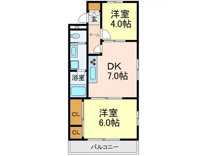 ドルチェ豪徳寺(2DK/3階)の間取り写真