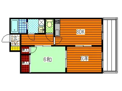 シャインハウスE棟(2DK/2階)の間取り写真