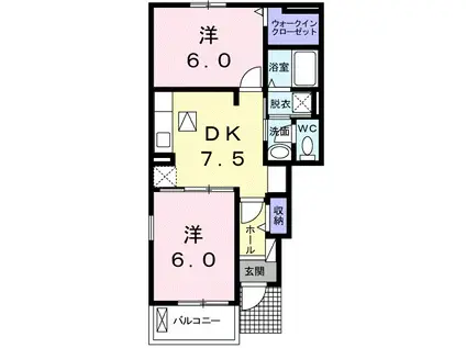 レジデンス M-II(2DK/1階)の間取り写真