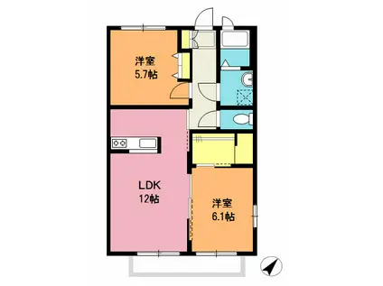 スカイパークA(2LDK/2階)の間取り写真