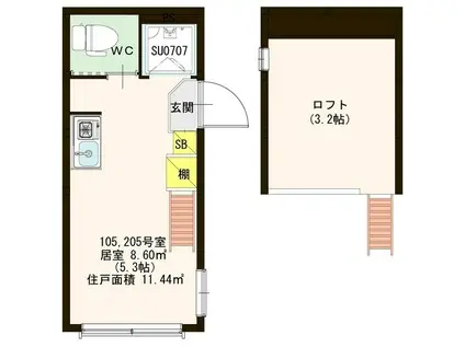 LATELIER(ワンルーム/2階)の間取り写真