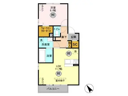 ディバージュ 西新井町(1LDK/2階)の間取り写真