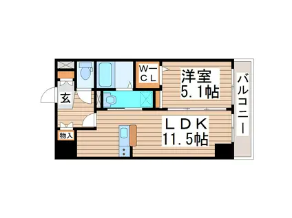 スパシアス鉄砲町東(1LDK/1階)の間取り写真