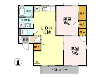 ドミール円座C棟(2LDK/1階)の間取り写真
