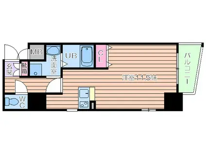 プレサンス中之島公園パークレジデンス(ワンルーム/3階)の間取り写真