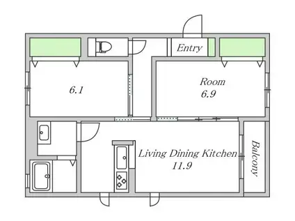 近鉄南大阪線 北田辺駅 徒歩9分 3階建 築16年(1SLDK/3階)の間取り写真